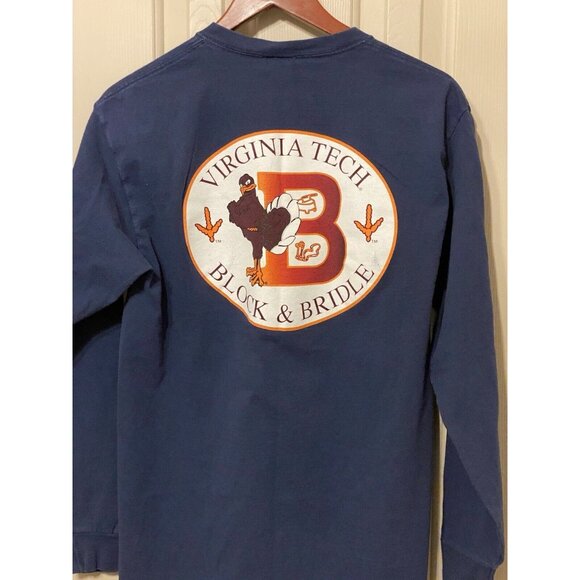 Virginia Tech Block & Bridle Blue L/S T-Shirt Men's Size L Pocket T Vintage - Picture 6 of 12